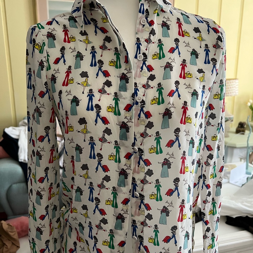 Alice + Olivia Red and Blue Patterned Blouse